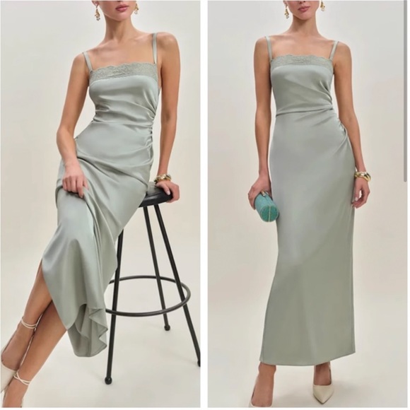 NEW NWT Reformation Vesper Satin Midi Dress Salvia Sage - Picture 1 of 4